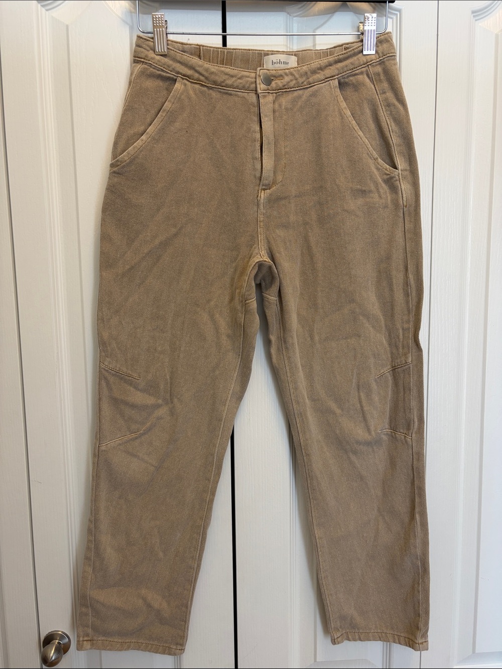 Bohme Sinead Straight Leg Tan Cotton Pants Jeans S Natural Boho
